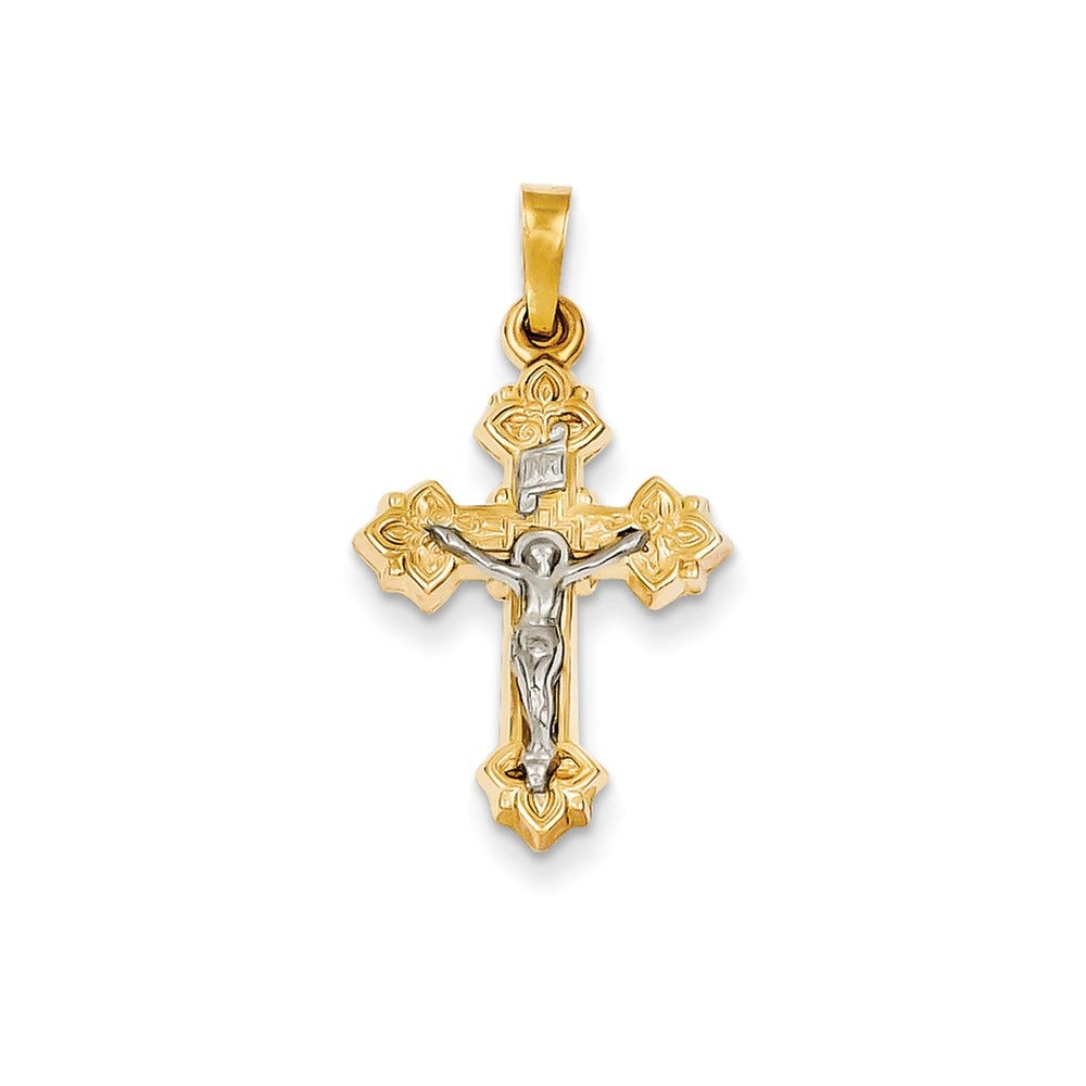 14K Two-Tone Inri Hollow Crucifix Pendant