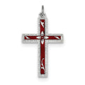 Rhodium Plated Red Enameled Cross Pendant