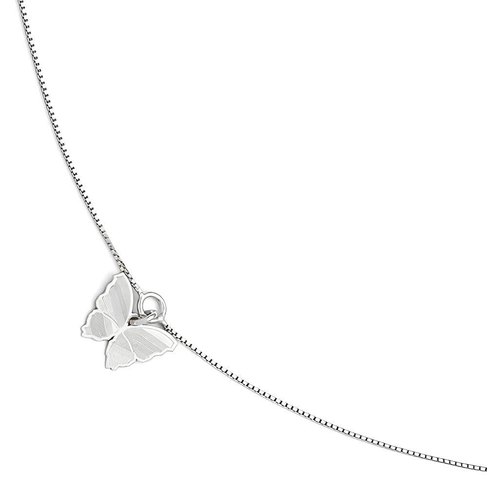 Sterling Silver Polished & Textured Butterfly Charm with 1In Ext. Anklet