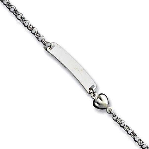Custom Engraved Sterling Silver Children's Heart Charm ID Bracelet