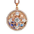 Rose Gold Round Photo Locket With Cubic Zirconias With Chain Included
