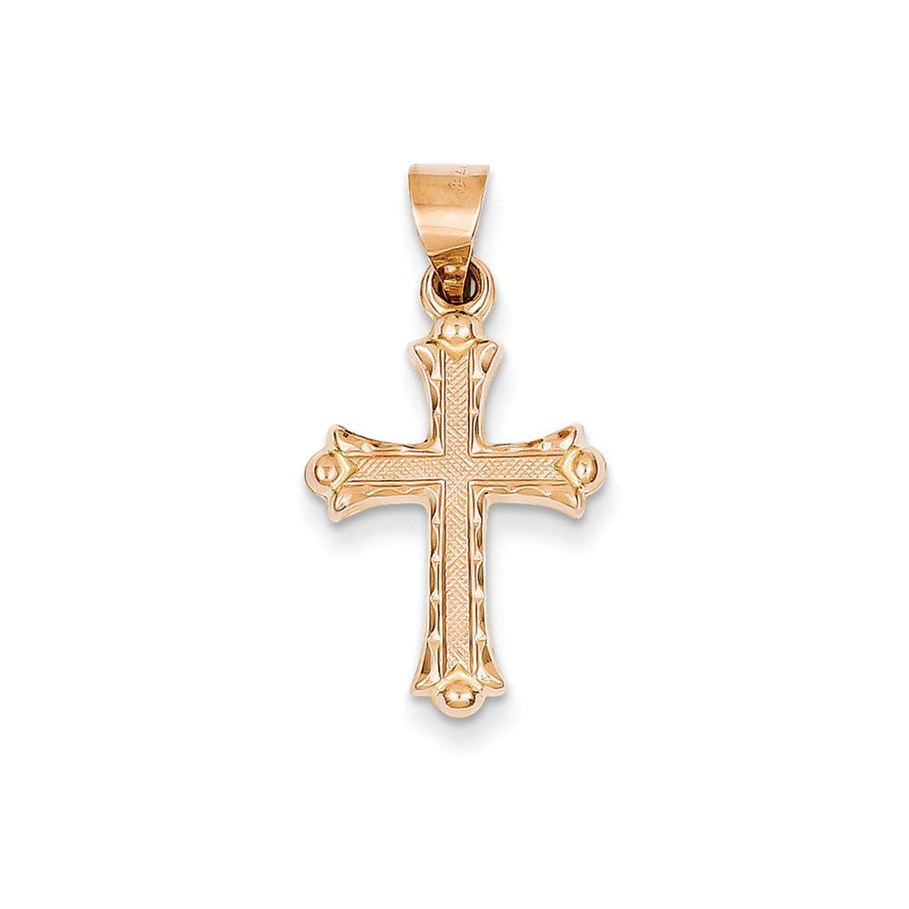 14K Rose Gold Heart Hollow Cross Pendant