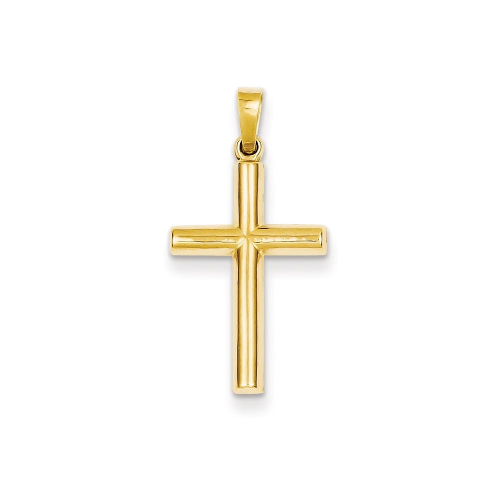 14K Yellow Gold Hollow Double-Edge Cross Pendant