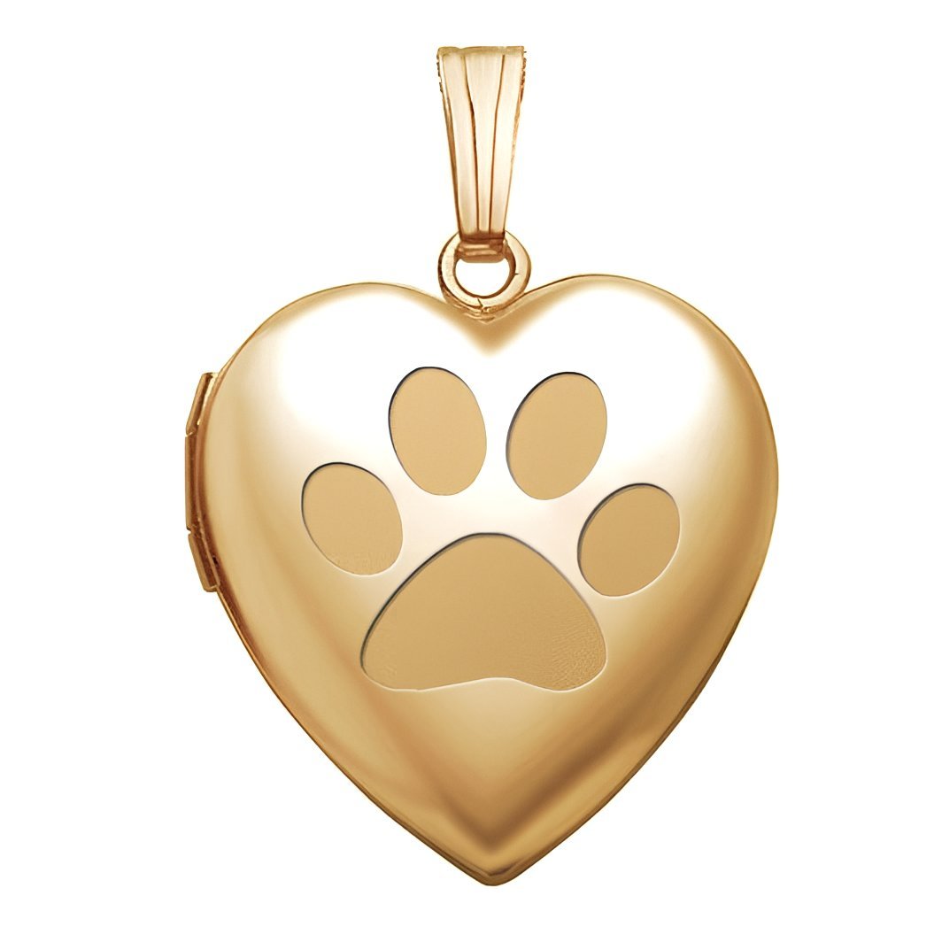 14K Gold-Filled Dog Paw Print Heart Photo Locket
