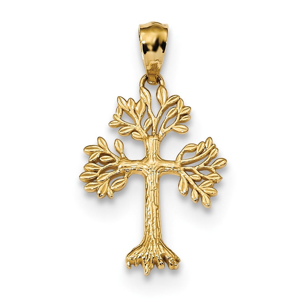 14K Polished Tree Cross Pendant