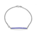 Thin Blue Line Curb Link ID Bracelet with Cubic Zirconia