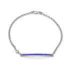 Thin Blue Line Curb Link ID Bracelet with Cubic Zirconia