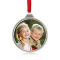 Silver Tone Round Beaded Boarder Photo Engraved Ornament