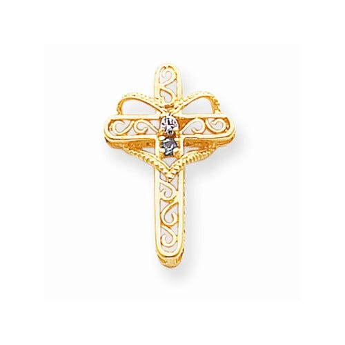 14K Genuine Two Stone Mother's Cross Pendant