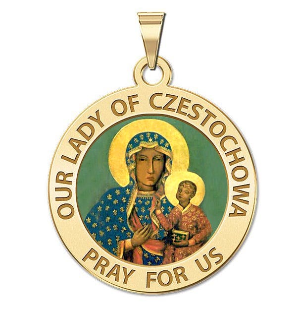 Our Lady Of The Czestochowa Round Religious Medal Color