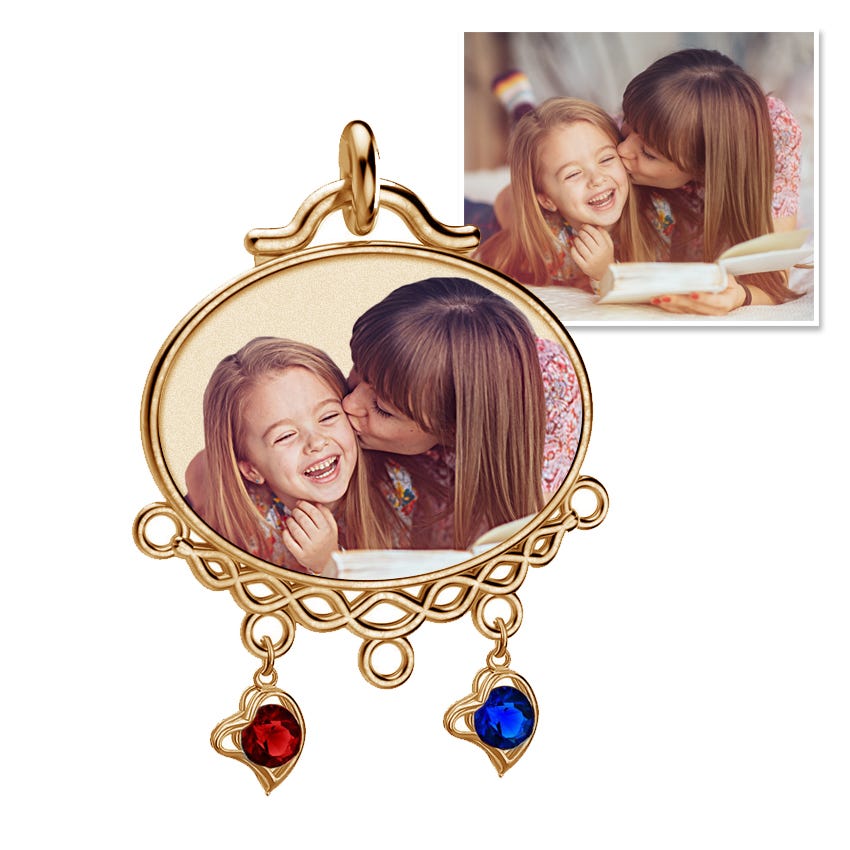 Mother's Photo Engraved Birthstone Pendant