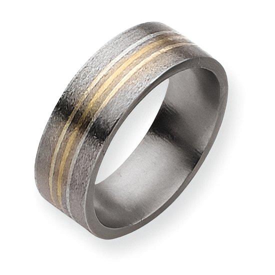 Titanium 14K Gold and Sterling Silver Inlay Approx. 0.31 Inch Satin Wedding Band