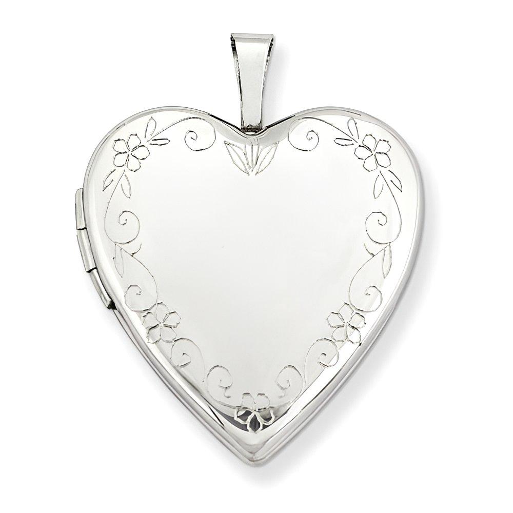 14K White Gold Floral Border Heart Photo Locket