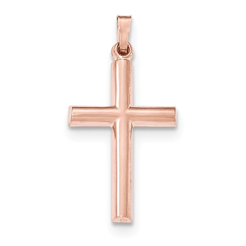 14K Rose Gold Brushed And Polished Hollow Cross Pendant