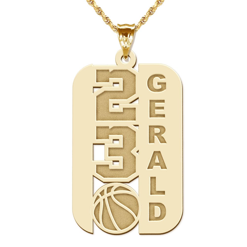 Personalized Basketball Dog Tag Cut-Out Pendant with Name & Number