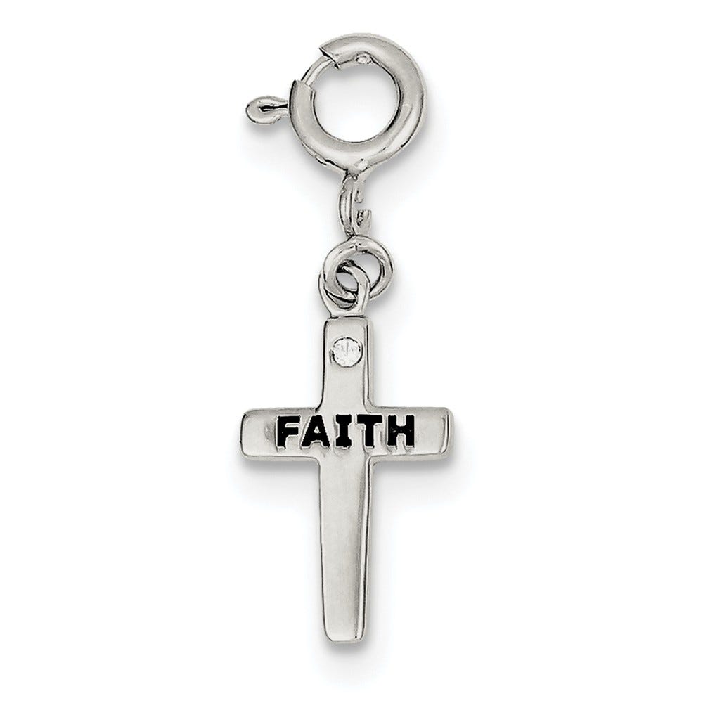 Sterling Silver Cz Faith Cross Clip-On Charm