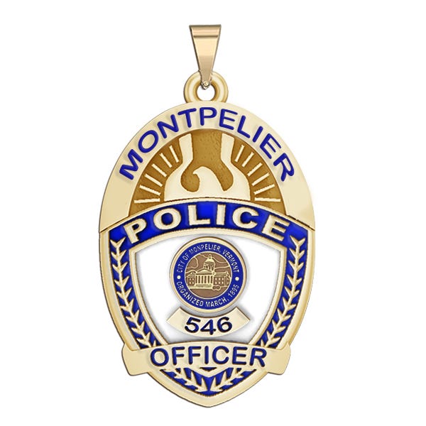 Personalized Montpelier Vermont Police Badge with Your Rank and Number