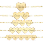 Personalized Family Heart Bracelet with Up to 5 Name Hearts with Paperclip Chain Included
