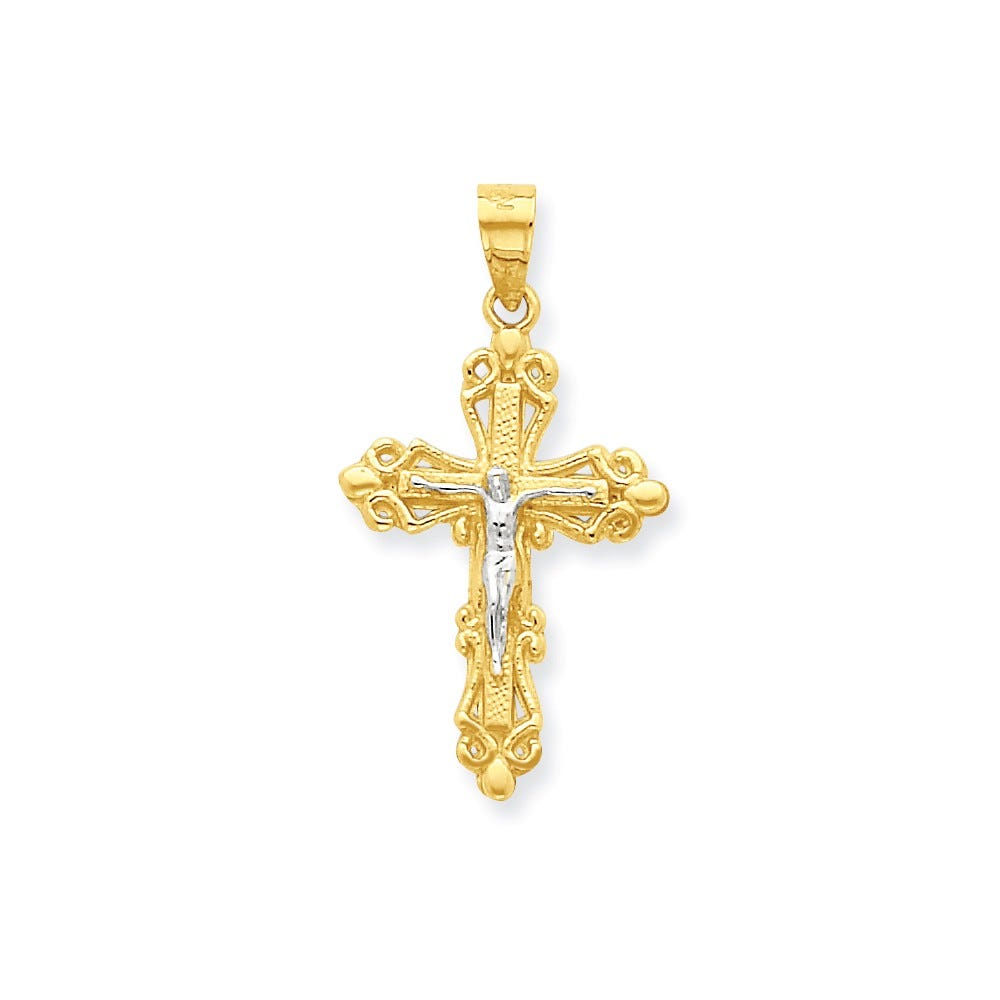10K & Rhodium Crucifix Pendant