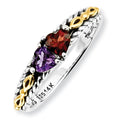 Sterling Silver & 14K Gold Antiqued Mother's Ring with Two Heart Stones