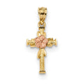 14K Yellow And Rose Gold Cross Pendant With Flower