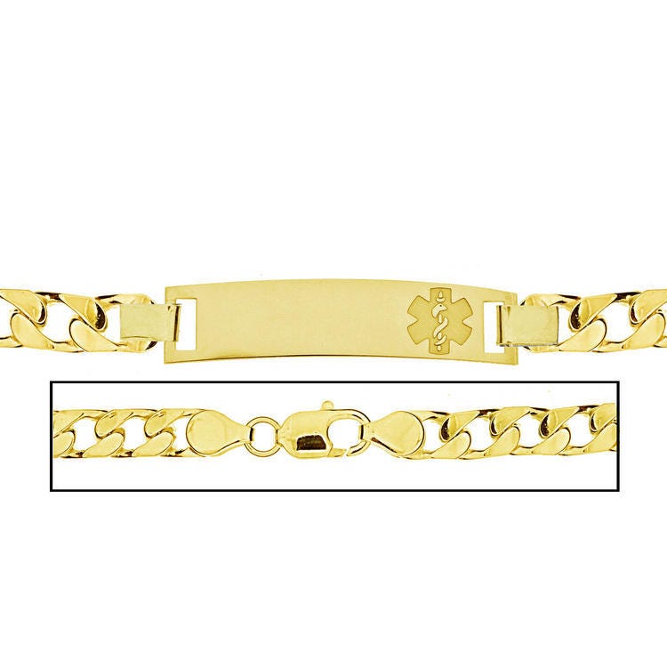 Solid 14K Yellow Gold Men's Curb Link Medical ID Bracelet