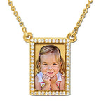 Rectangle Diamond Photo Pendant with Cable Chain