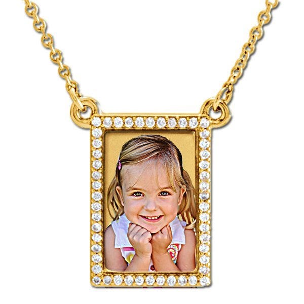 Rectangle Diamond Photo Pendant with Cable Chain