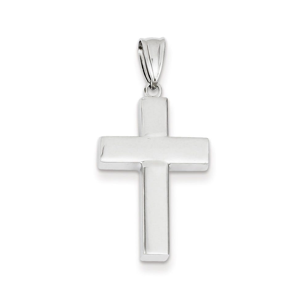 14K White Gold Polished Hollow Wide-Bar Cross Pendant