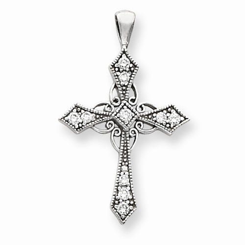 14K White Gold Aa Diamond Cross Pendant