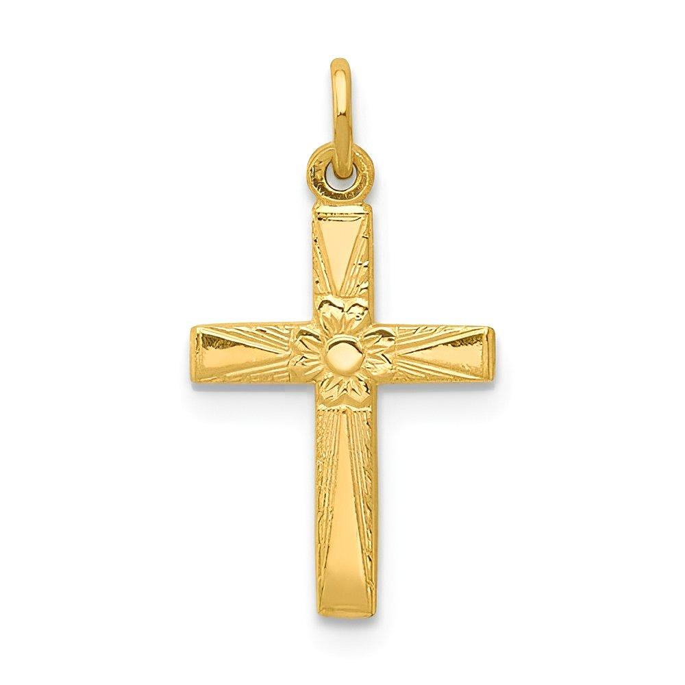 14K Floral Cross Charm