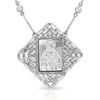 Mother Of Pearl Miraculous Square Medal With Cz Ornate Border