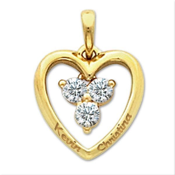 Personalized Sterling Silver Couple's Heart Pendant with Three CZ's