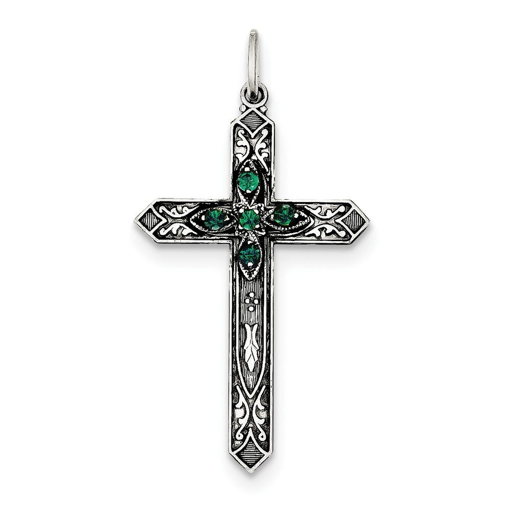 Sterling Silver May Birthstone Cross Pendant