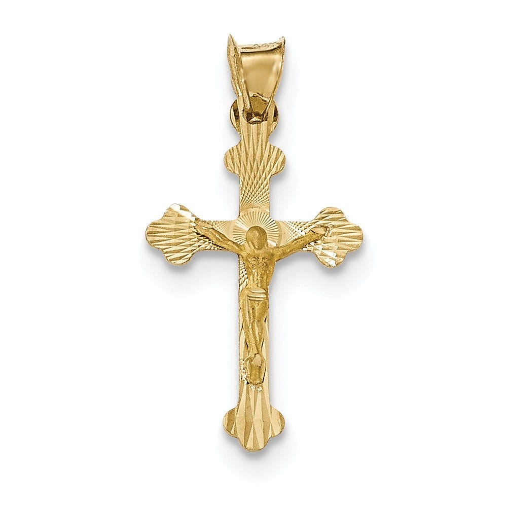 Polished Satin And Diamond-Cut Crucifix Pendant