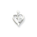 14K White Gold Aa Diamond Heart And Cross Pendant