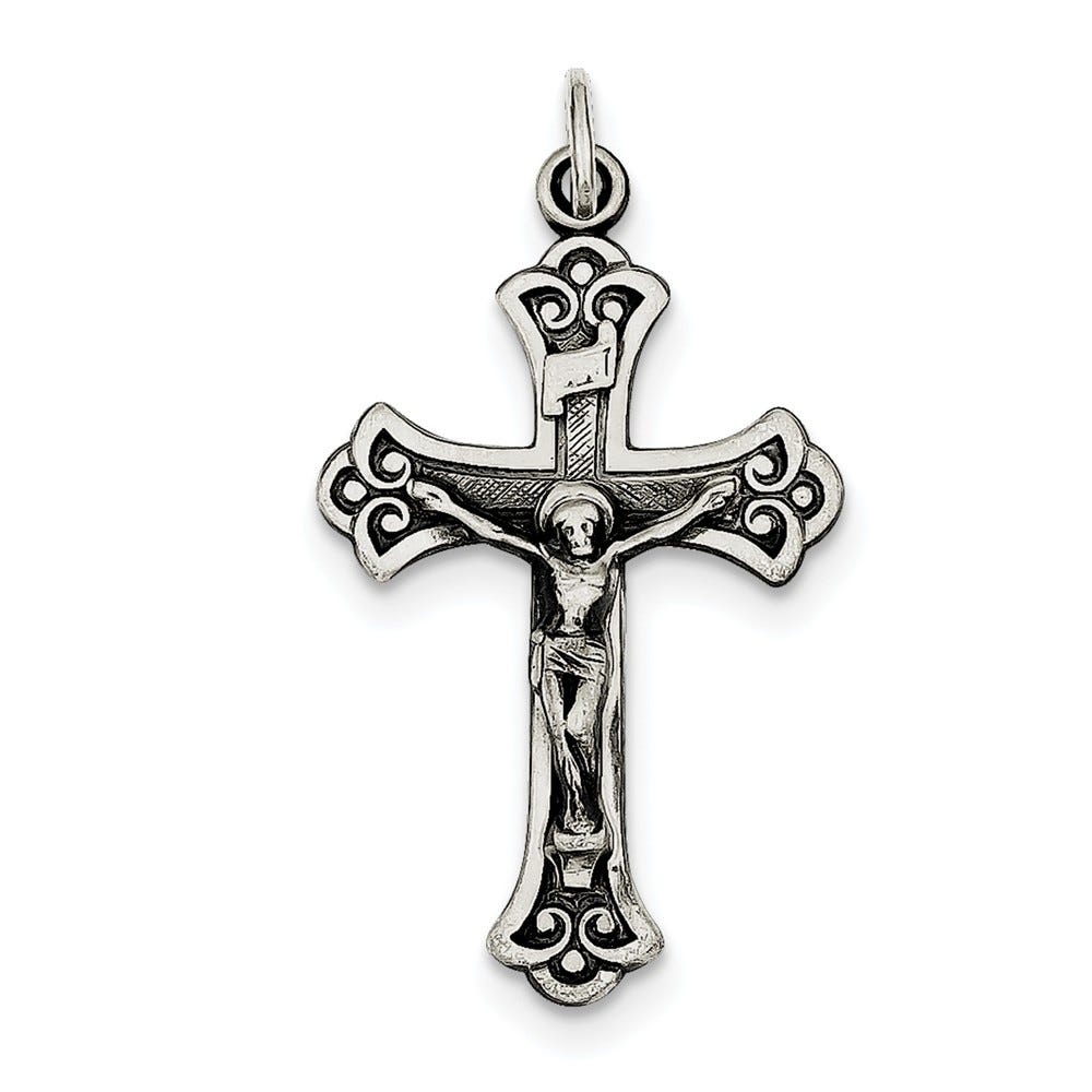 Sterling Silver Antiqued Inri Crucifix Pendant