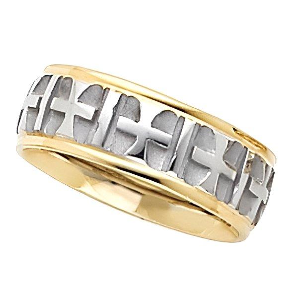 14K Two-Tone Approx. 0.28 Inch Design-Etched "Crosses" Wedding Band