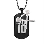 Black Stainless Steel Sports Name and Number Dog Tag with Lacrose Charm