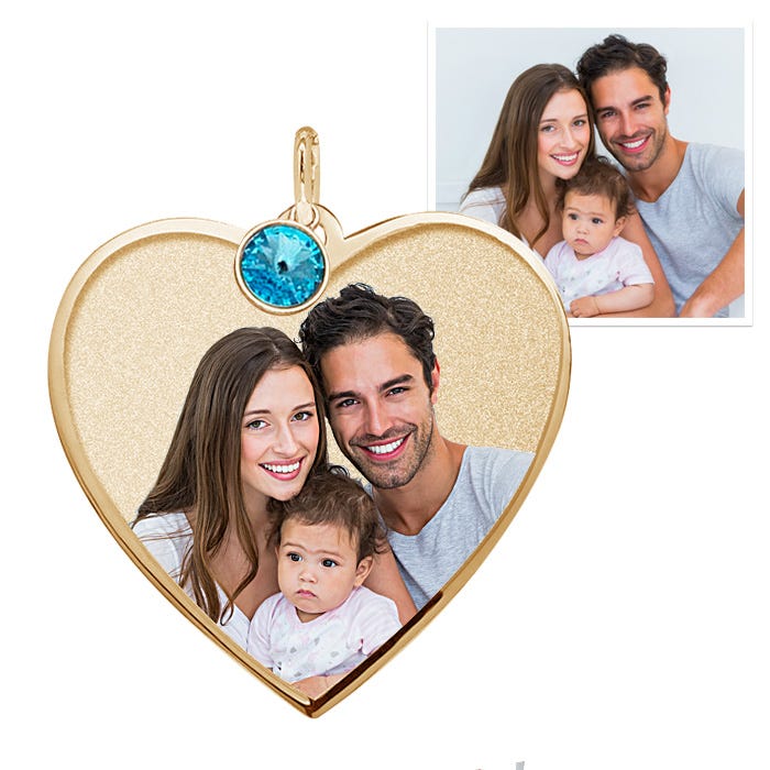 Heart with Border Photo Pendant and Birthstone