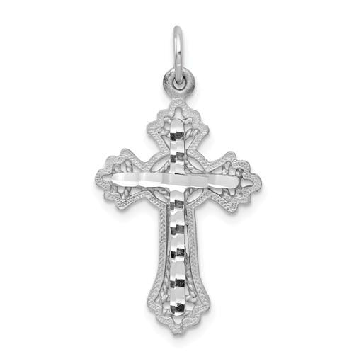 10K White Gold Diamond Cut Cross Charm