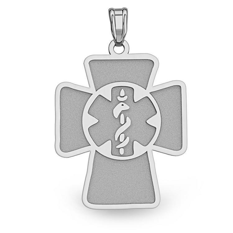 14K White Gold Medical Id Cross