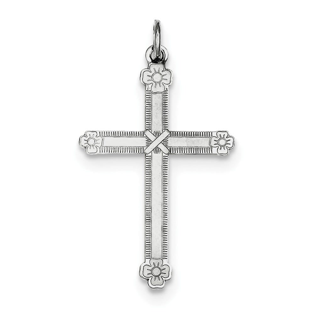 Laser Designed Flower-Terminated Cross Charm