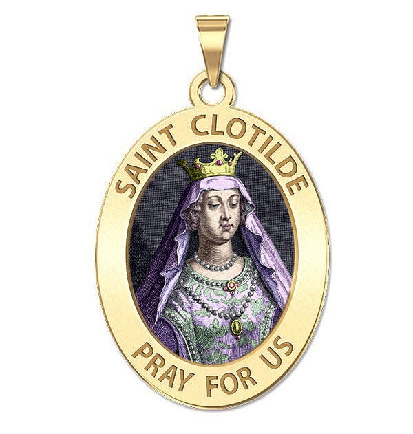 Saint Clotilde Oval Religious Medal Color