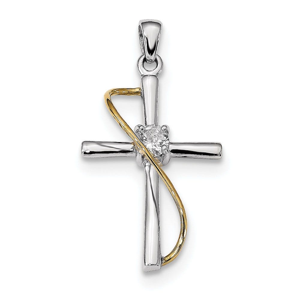 Polished Cross Pendant With Cubic Zirconia