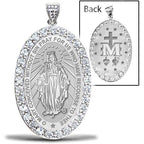 Miraculous Medal Double Sided Cz Oval Pendant