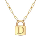 Personalized Initial Padlock Necklace with Paperclip Chain