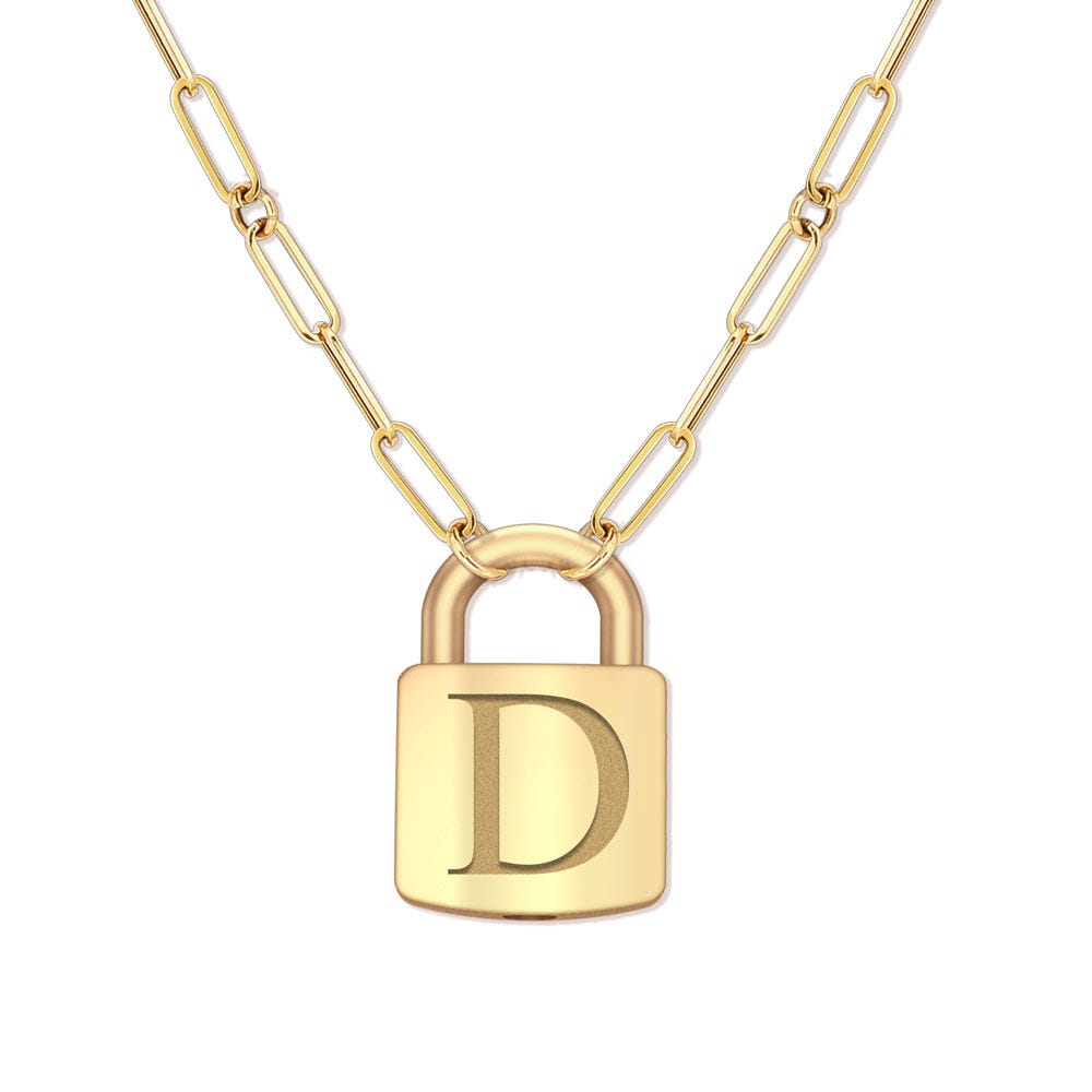 Personalized Initial Padlock Necklace with Paperclip Chain
