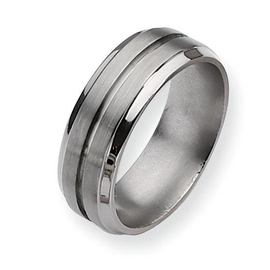 Titanium Grooved Ridged Edge Approx. 0.31 Inch Satin and Polished Wedding Band