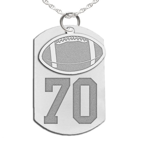 Football Dog Tag with Number and Swivel Pendant